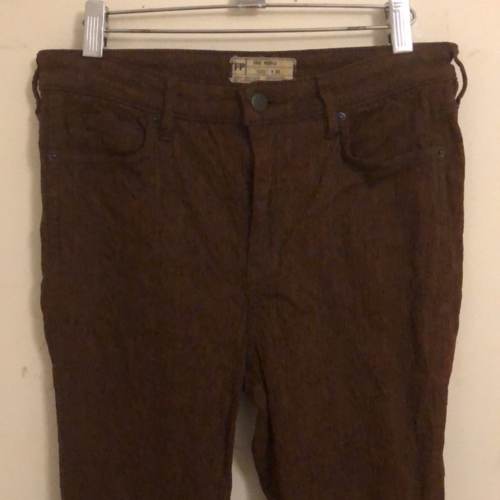 Free People Brown Threaded High-Rise Skinny Ankle Jeans - Picture 4 of 9